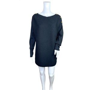 Ralph Lauren Black Ribbed Dolman Sleeve Sweater Gold Shoulder Buttons Size L